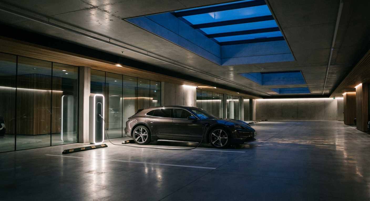 עמדת טעינה מנוהלת מודרנית מותקנת בחניון תת קרקעי של בניין מגורים