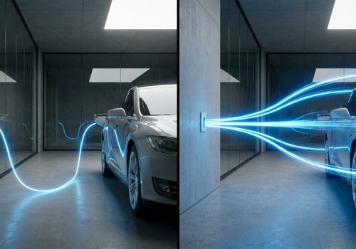 השוואה ויזואלית בין זרימת אנרגיה איטית של טעינה חד-פאזית לזרימה מהירה של טעינה תלת-פאזית לרכב חשמלי