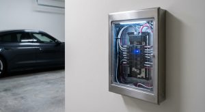 לוח חשמל מודרני בבית עם רכב חשמלי, הממחיש את השאלה האם נדרשת הגדלת חיבור חשמל.